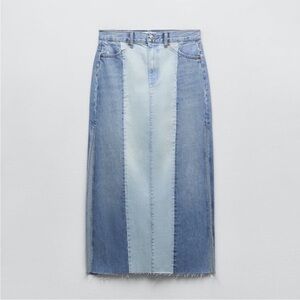 Zara Two-Tone Denim Skirt With Slits